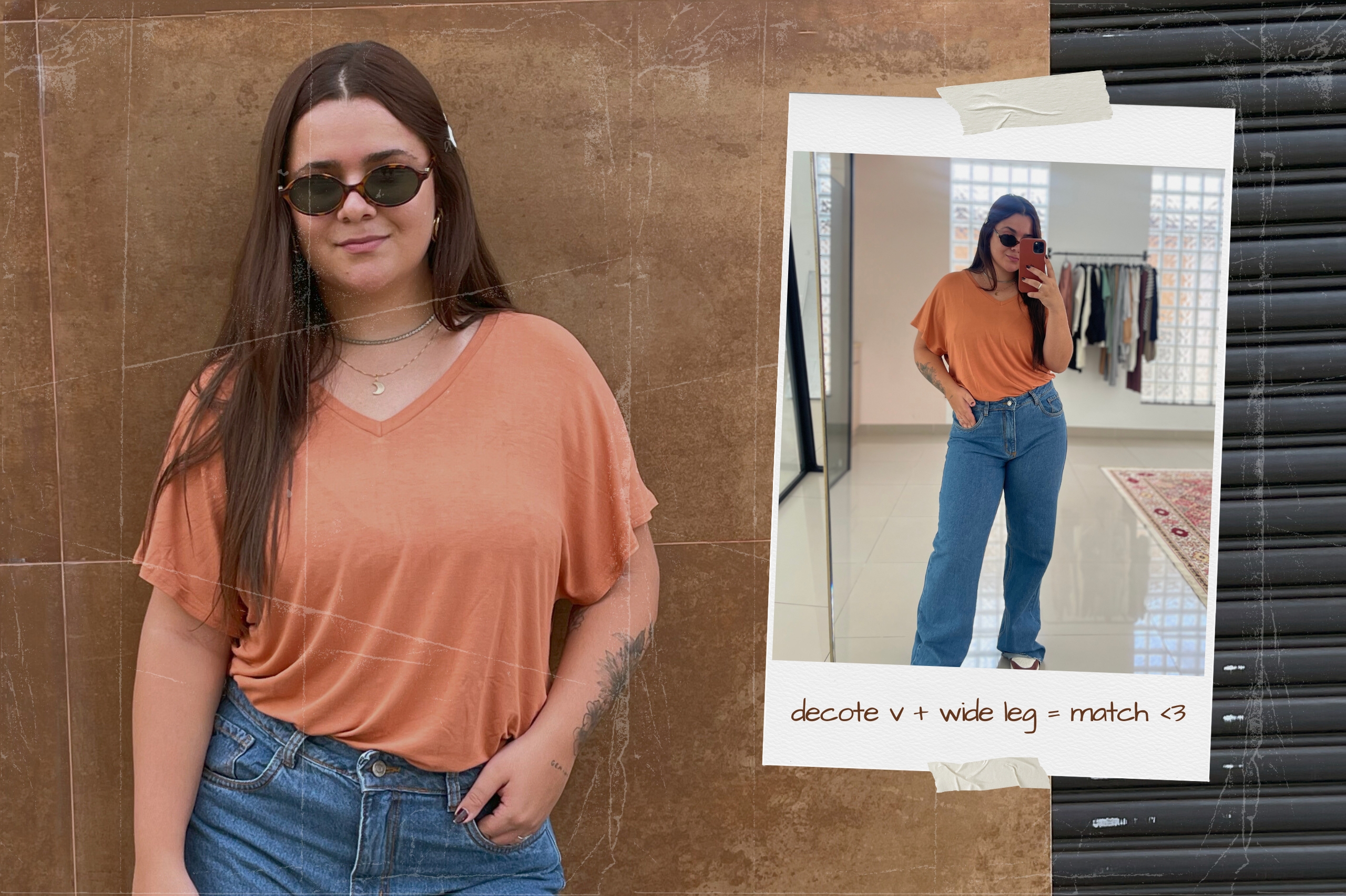 O match perfeito: calça jeans wide leg + blusa de decote v